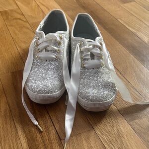 Keds Silver Glitter Sneakers with White Laces